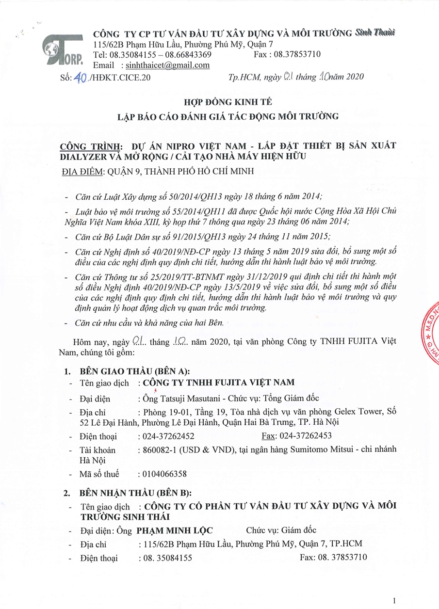 DỰ ÁN NIPRO VIỆT NAM - LẮP ĐẶT THIẾT BỊ SẢN XUẤT  DIALYZER VÀ MỞ RỘNG / CẢI TẠO NHÀ MÁY HIỆN HỮU