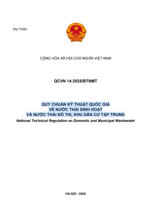 QUY CHUẨN KỸ THUẬT QUỐC GIA VỀ NƯỚC THẢI SINH HOẠT  VÀ NƯỚC THẢI ĐÔ THỊ, KHU DÂN CƯ TẬP TRUNG