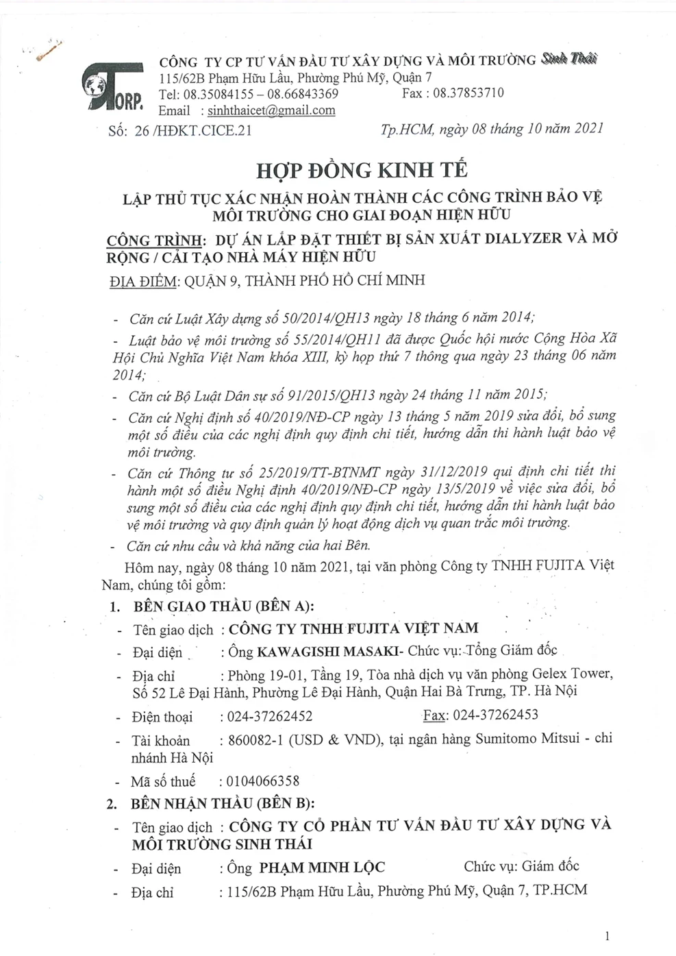 Dự Án Lắp Đặt Thiết Bị Sản Xuất Dialyzer Và Mở Rộng / Cải Tạo Nhà Máy Hiện Hữu